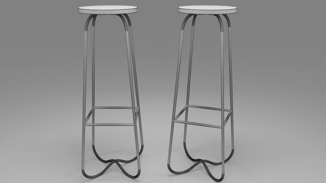 Bar Stool with Steel Legs Low-poly 3D model_3
