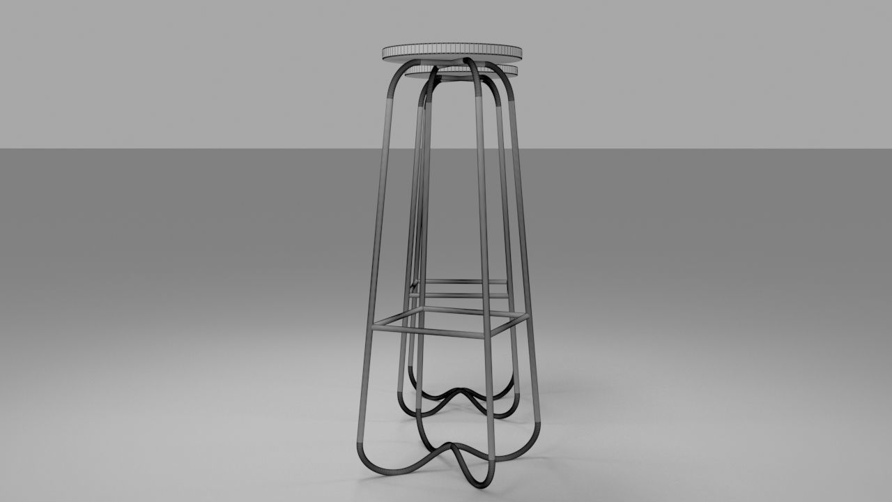 Bar Stool with Steel Legs Low-poly 3D model_4