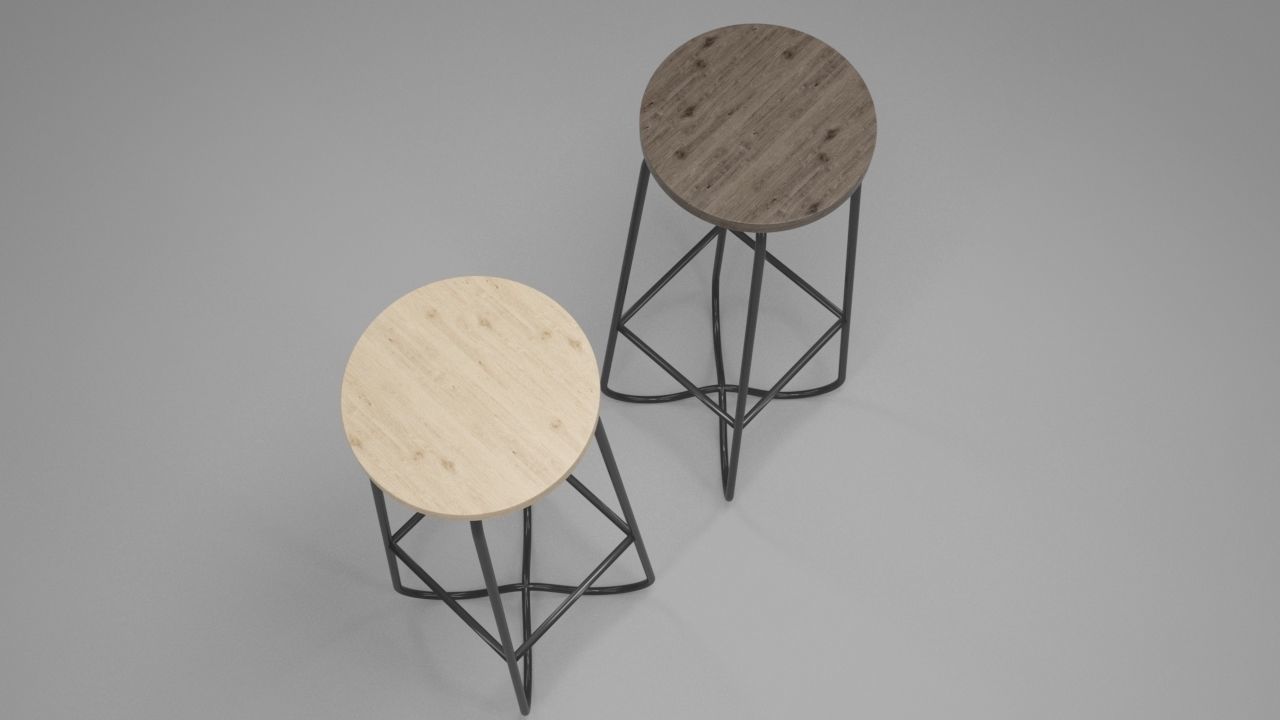 Bar Stool with Steel Legs Low-poly 3D model_2