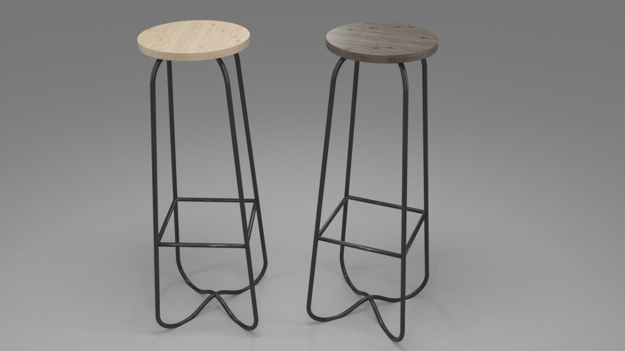 Bar Stool with Steel Legs Low-poly 3D model_1