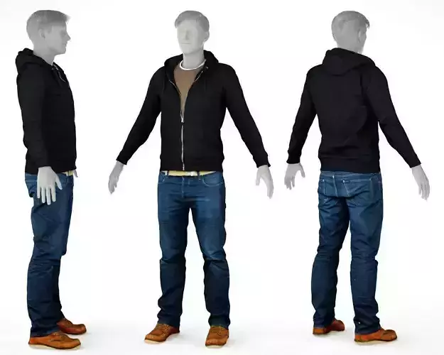 Male Casual Outfit 21 Hoodie Jeans Footwear Low-poly 3D model