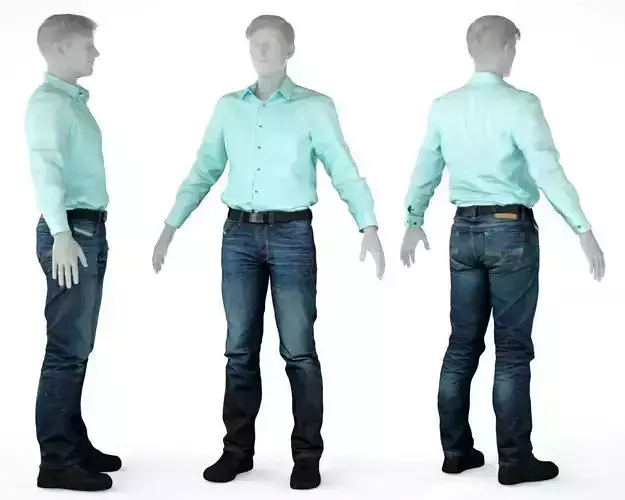 Male Casual Outfit 24 Green shirt Pants Shoes Low-poly 3D model