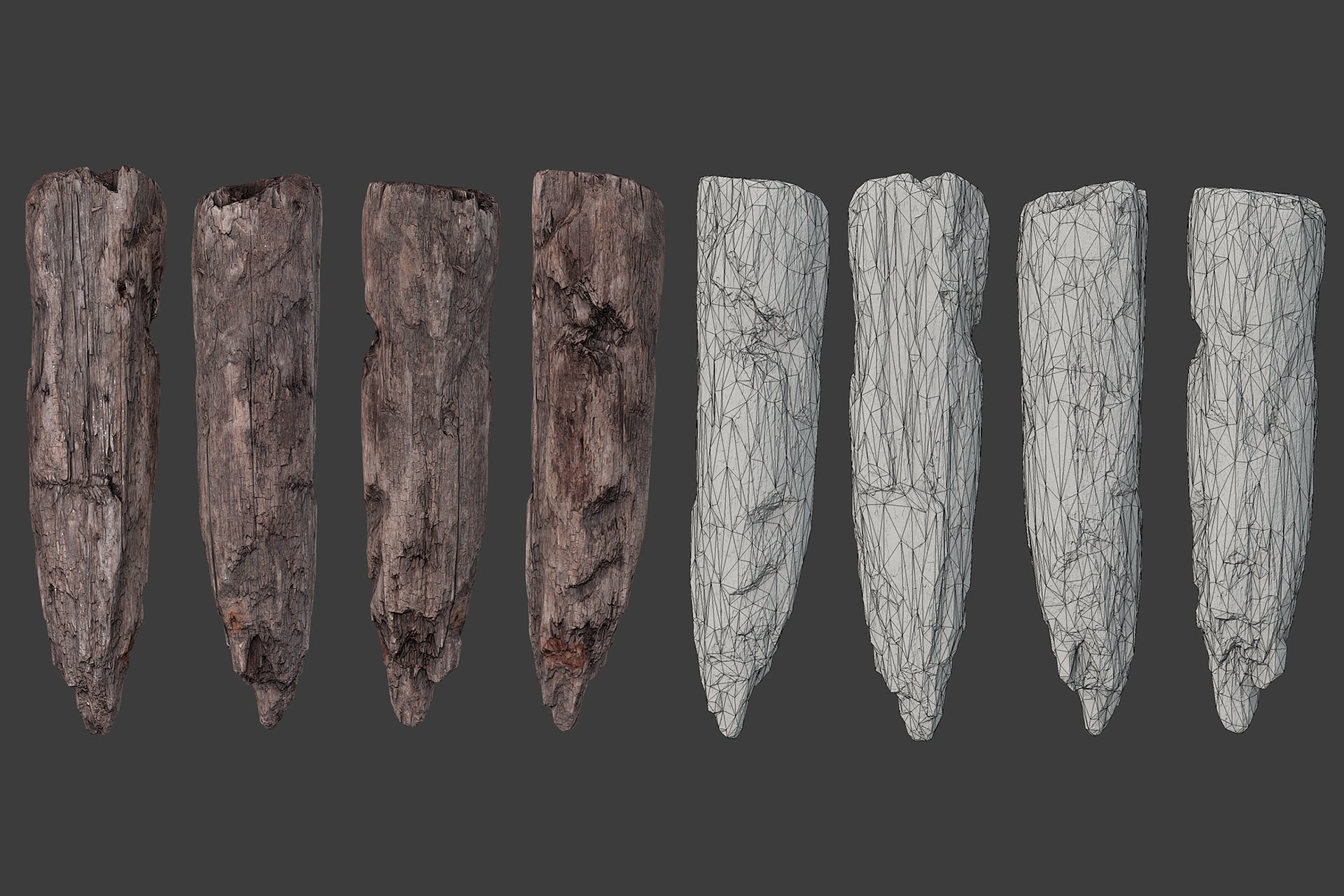 Scanned Logs Planks Sticks and Stumps Low-poly 3D model_6