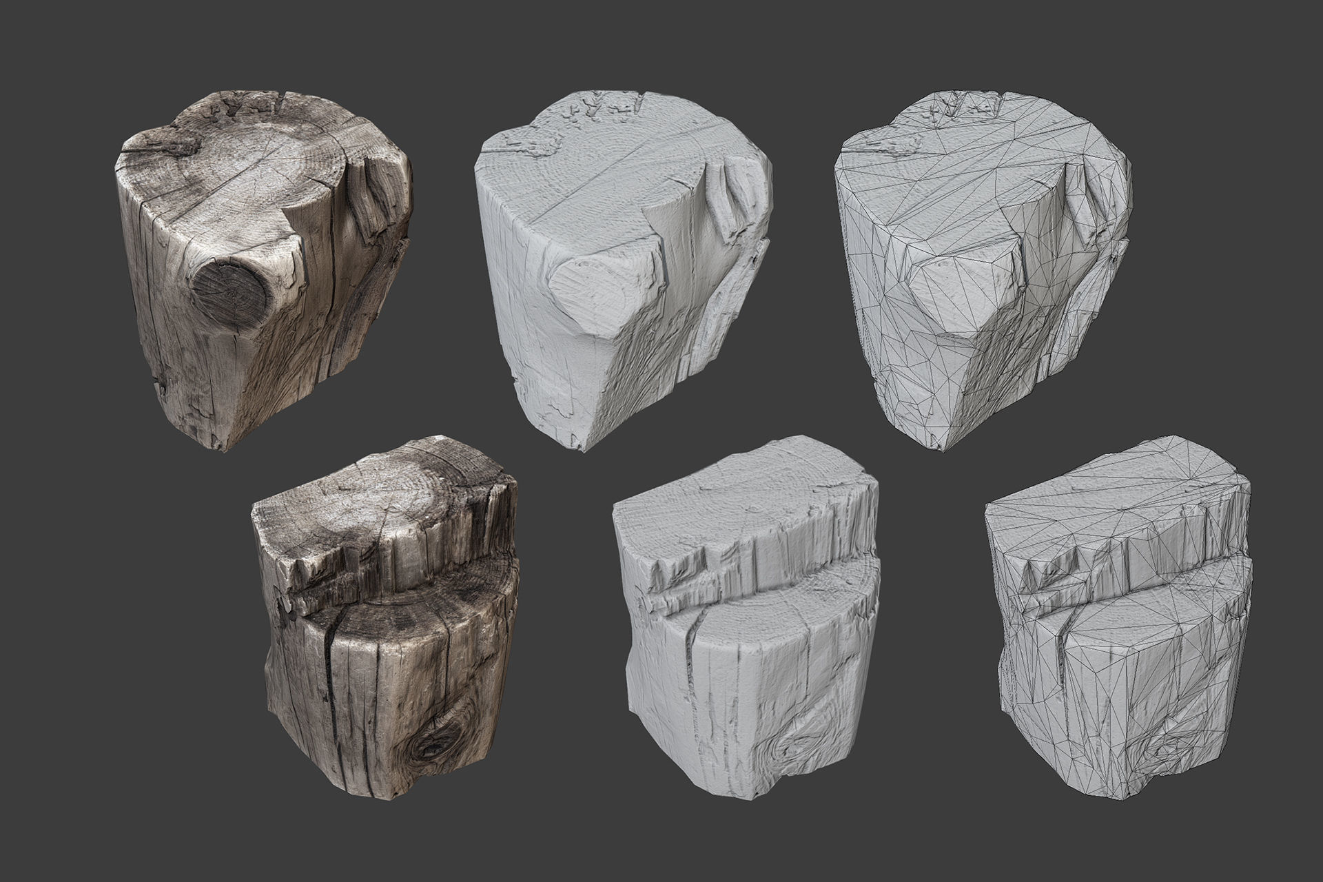 Scanned Logs Planks Sticks and Stumps Low-poly 3D model_2