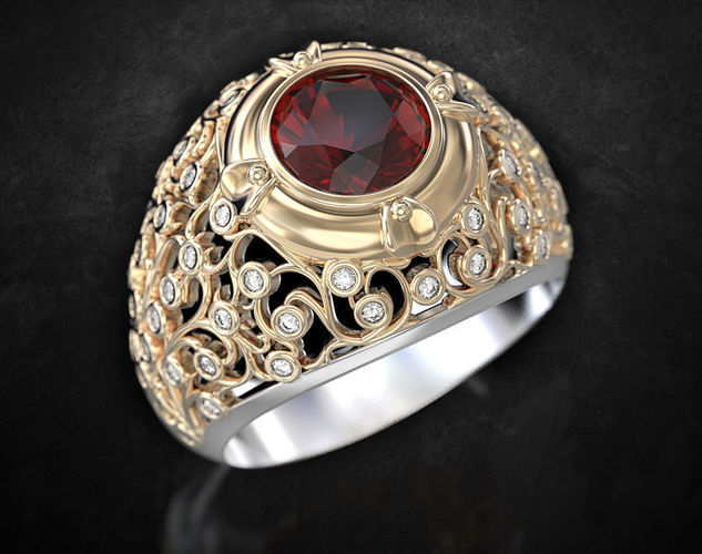 Stylish exclusive ring with patterns and diamonds 418 3D print model