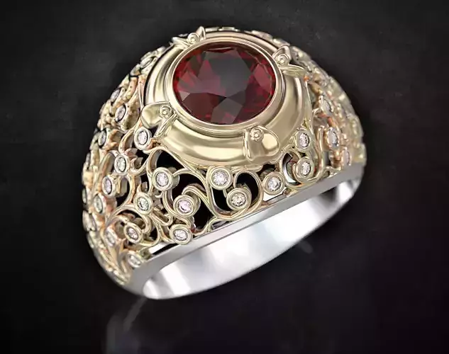 Stylish exclusive ring with patterns and diamonds 418