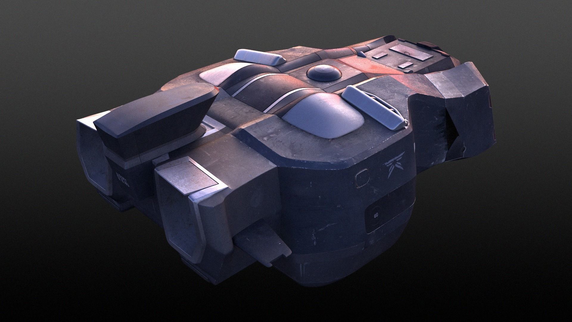 Futuristic Military Spaceship Low-poly 3D model_3