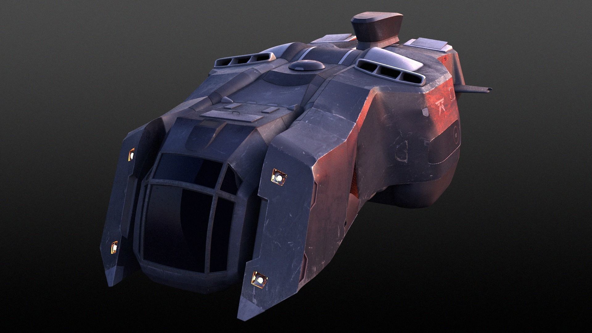 Futuristic Military Spaceship Low-poly 3D model_7