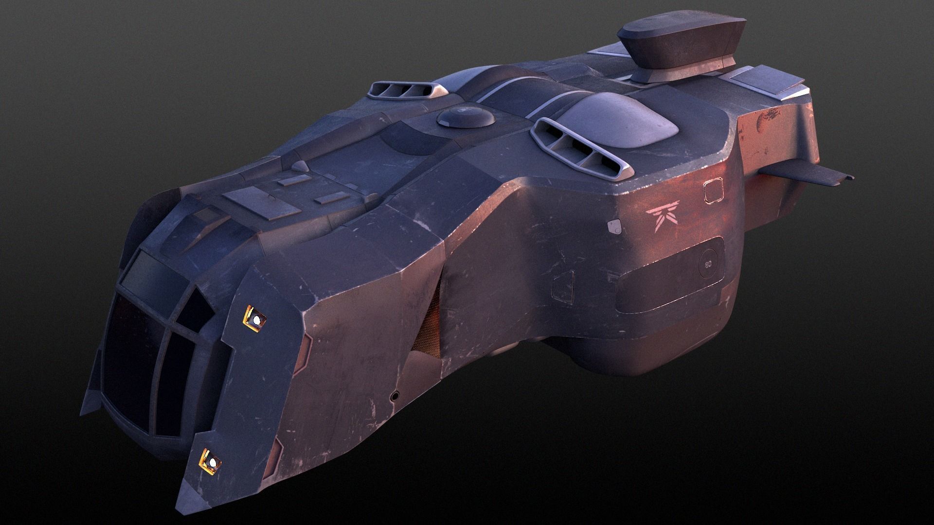 Futuristic Military Spaceship Low-poly 3D model_6
