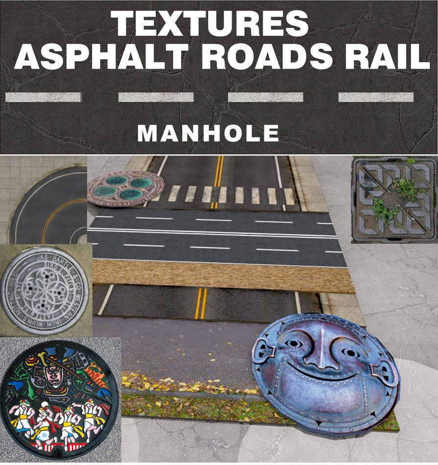 ROAD - MANHOLE - ASPHALT - PARKING - TEXTURE PACK - JBG