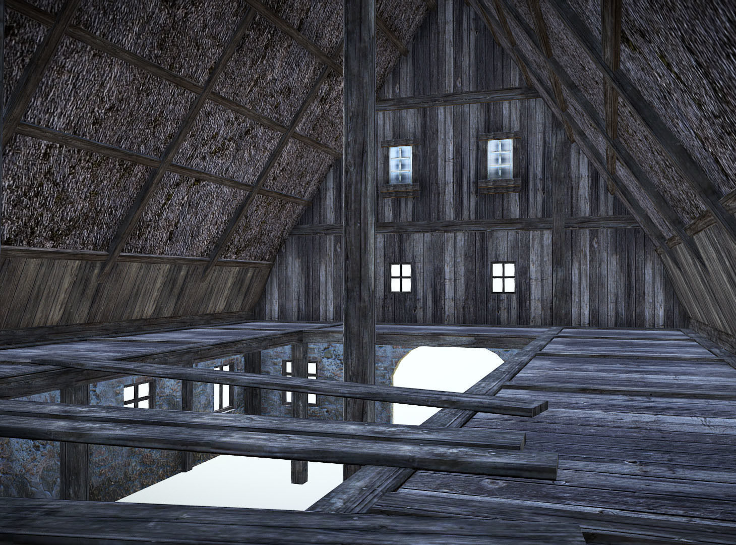 Medieval Barn Low-poly 3D model_4