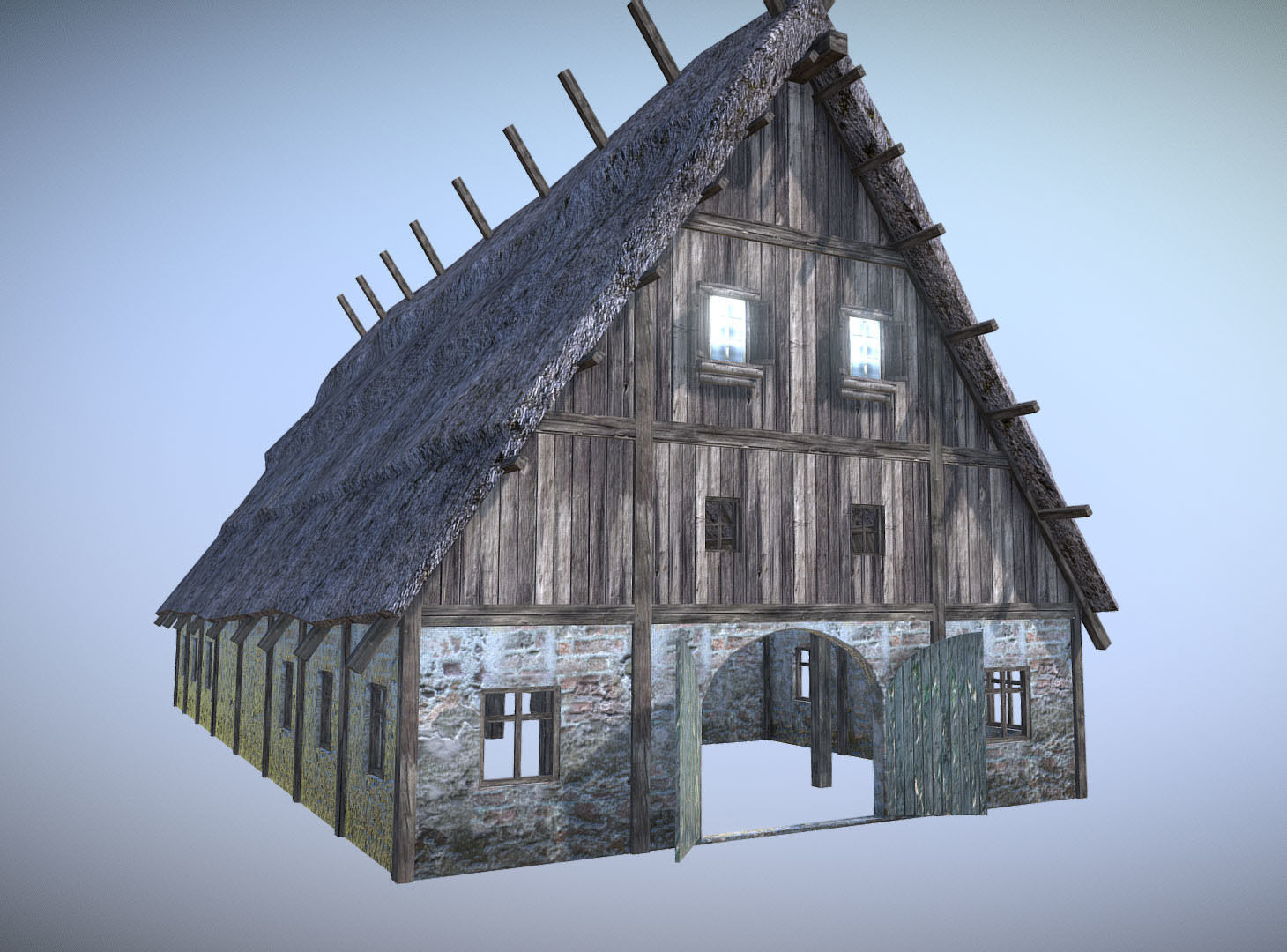 Medieval Barn Low-poly 3D model_1