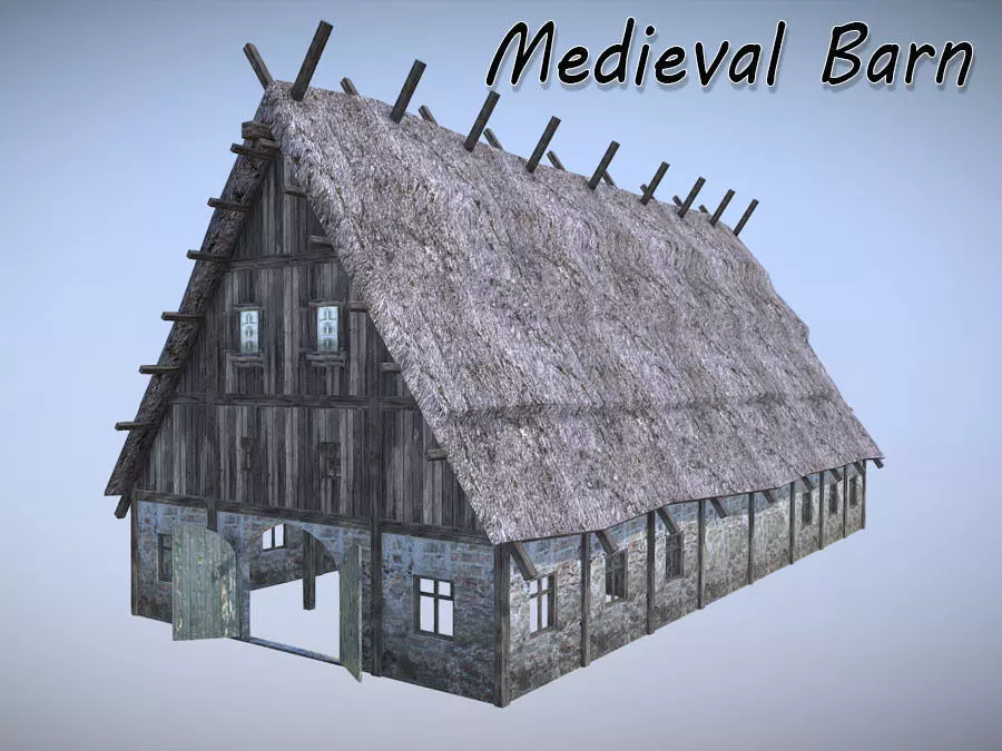Medieval Barn Low-poly 3D model_0