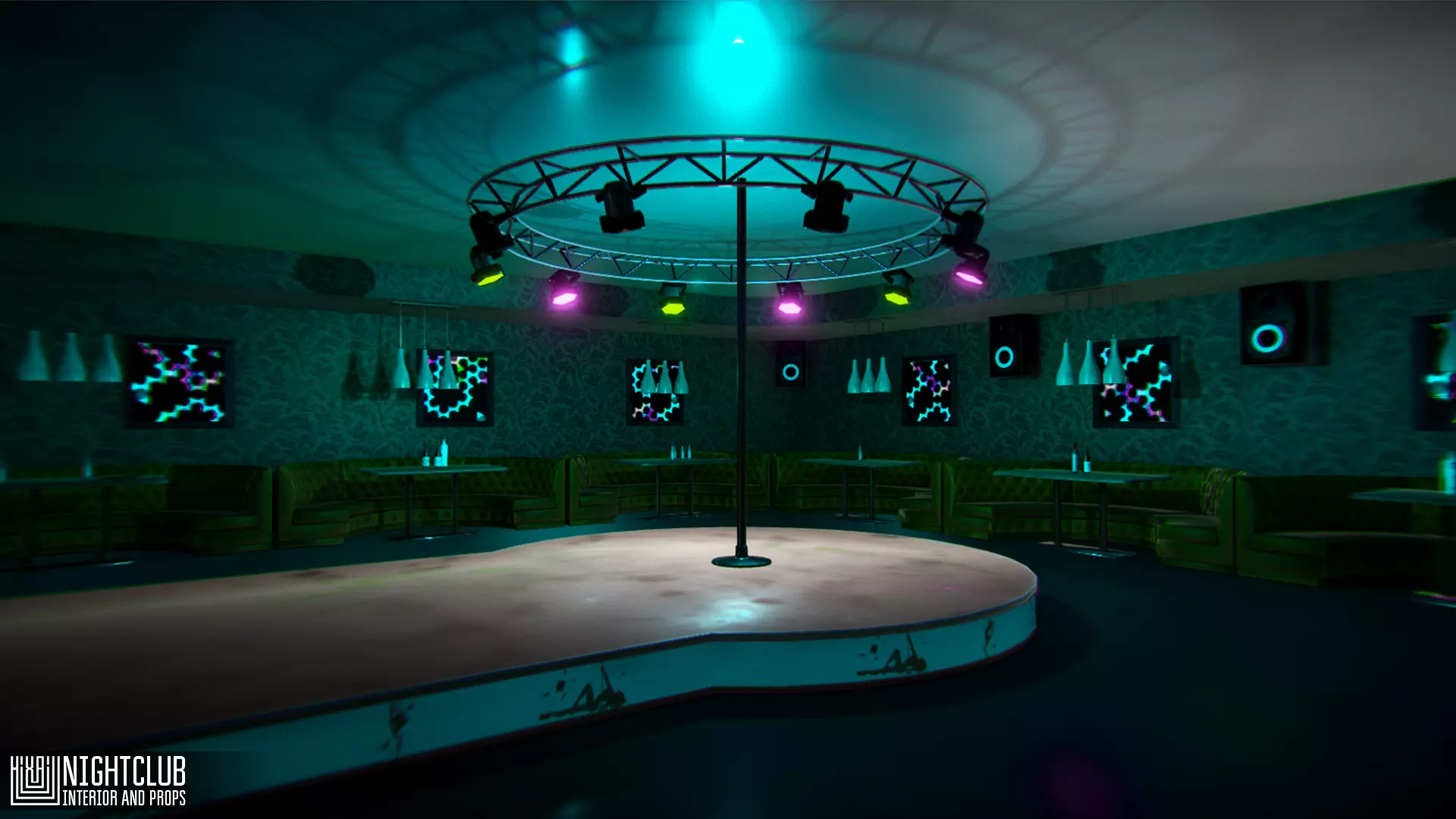 Nightclub - interior and props Low-poly 3D model