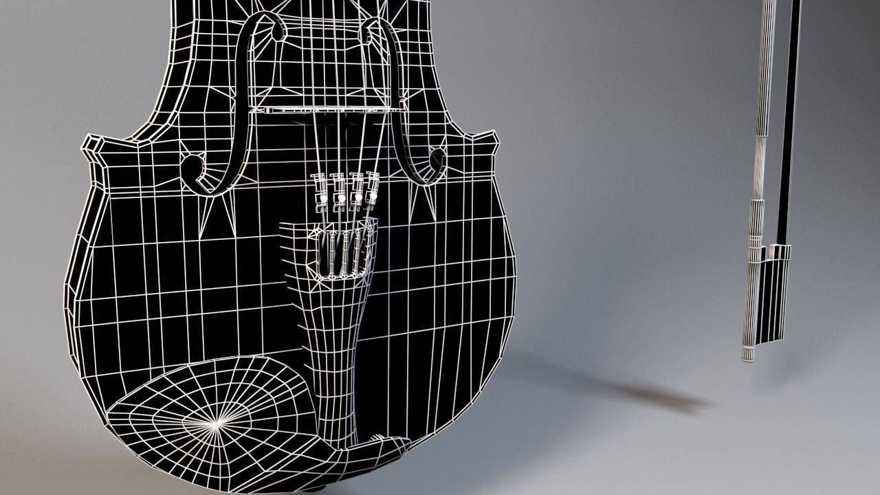 Violin model with bow Low-poly 3D model_18