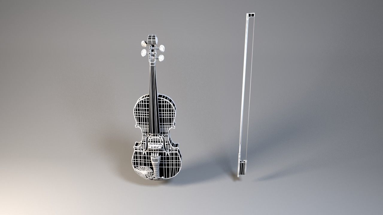 Violin model with bow Low-poly 3D model_16