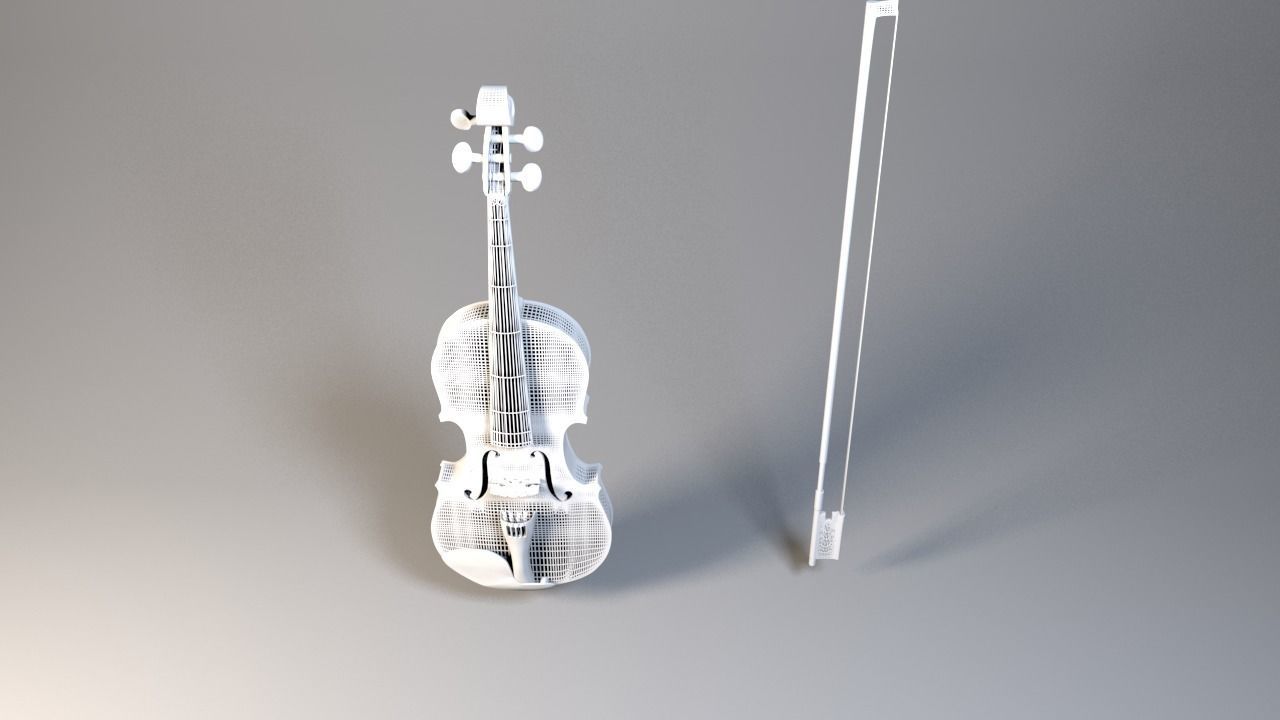 Violin model with bow Low-poly 3D model_17