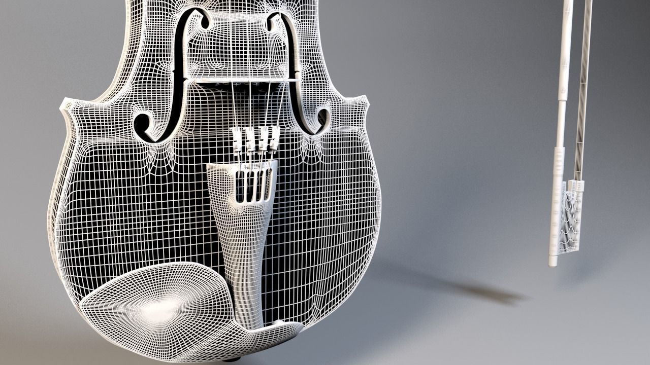 Violin model with bow Low-poly 3D model_19