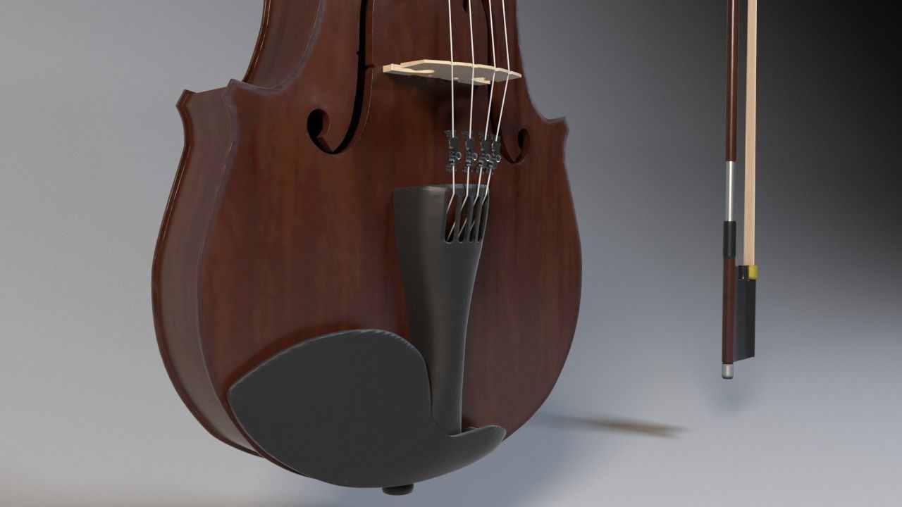 Violin model with bow Low-poly 3D model_2