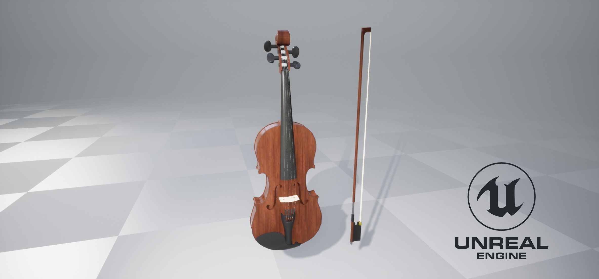 Violin model with bow Low-poly 3D model_6