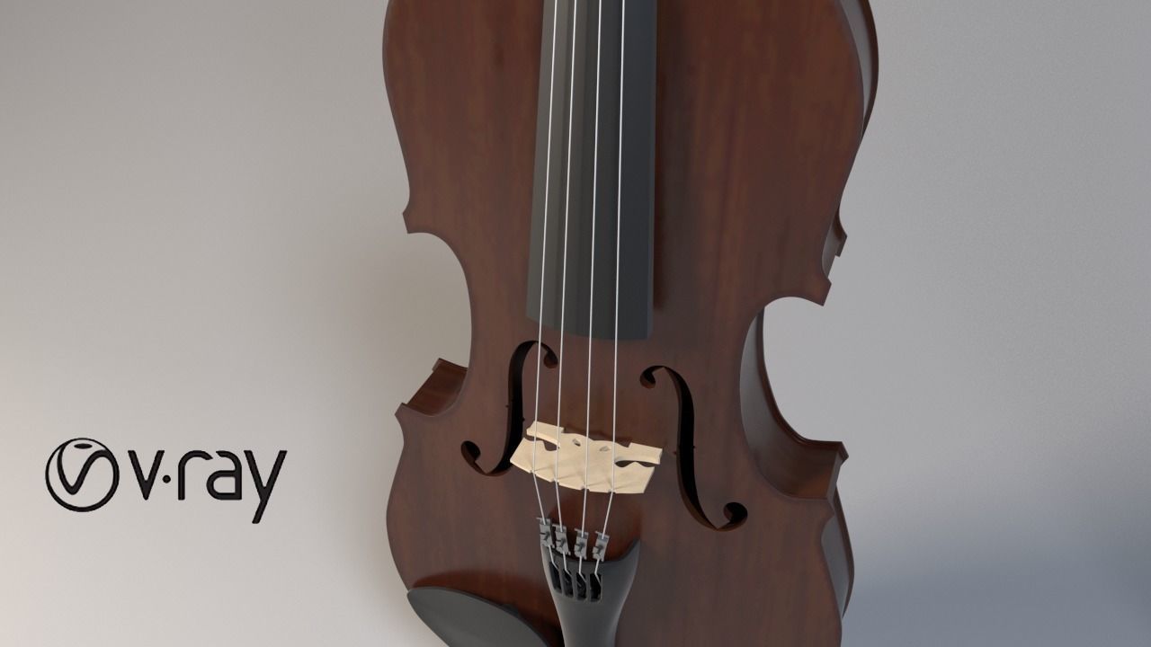 Violin model with bow Low-poly 3D model_1