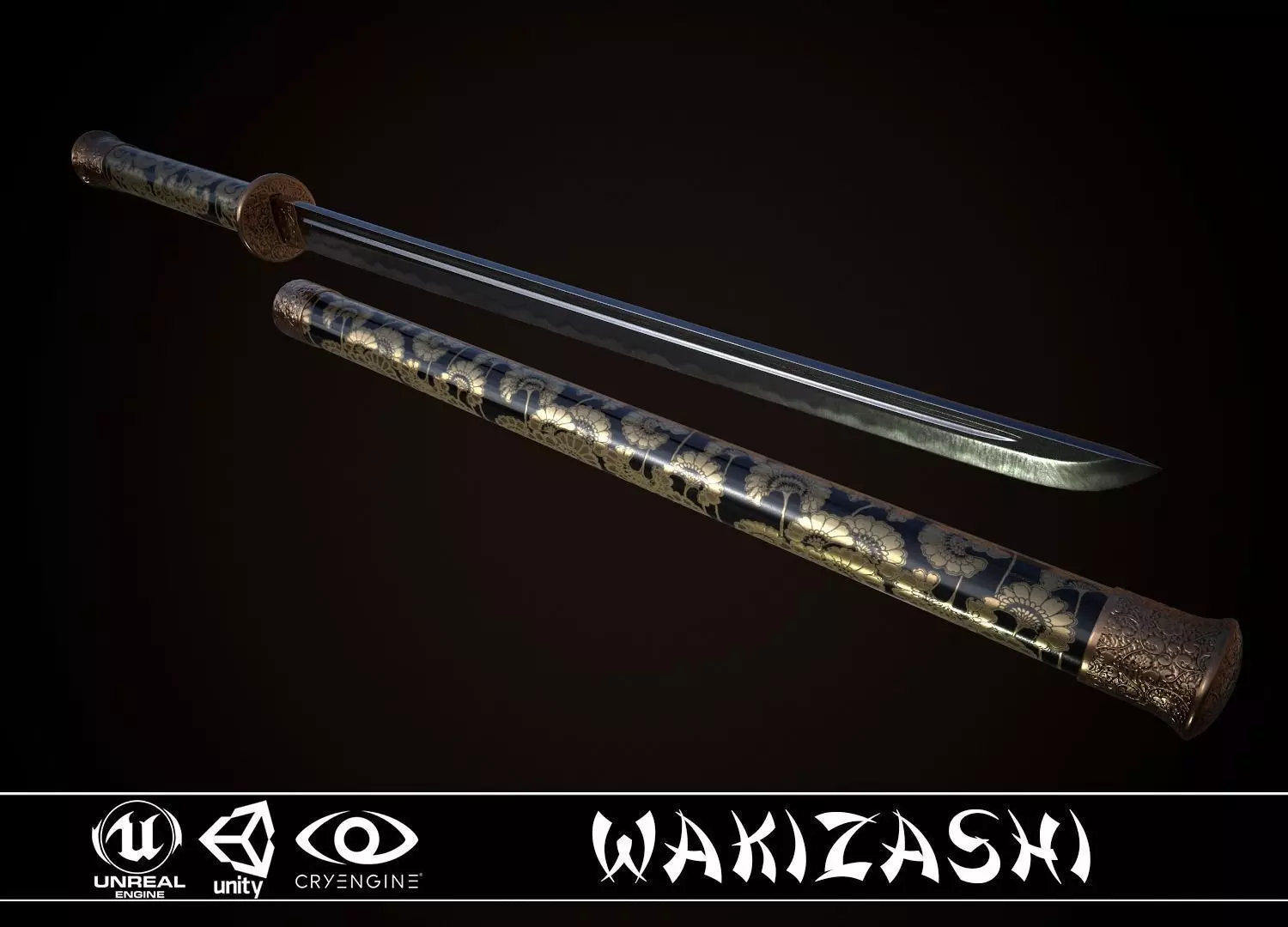 Wakizashi Cane Low-poly 3D model_0