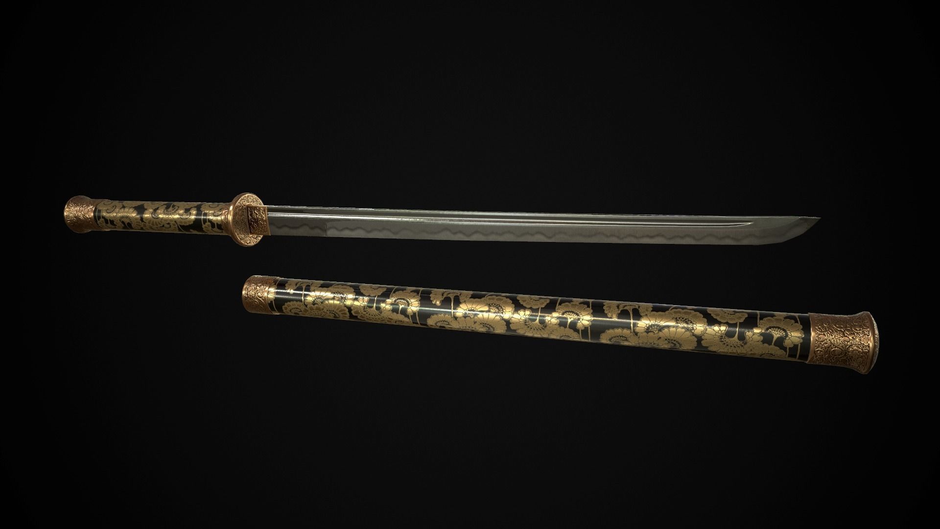 Wakizashi Cane Low-poly 3D model_2