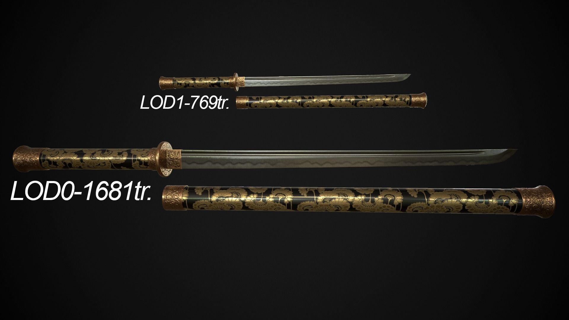 Wakizashi Cane Low-poly 3D model_4