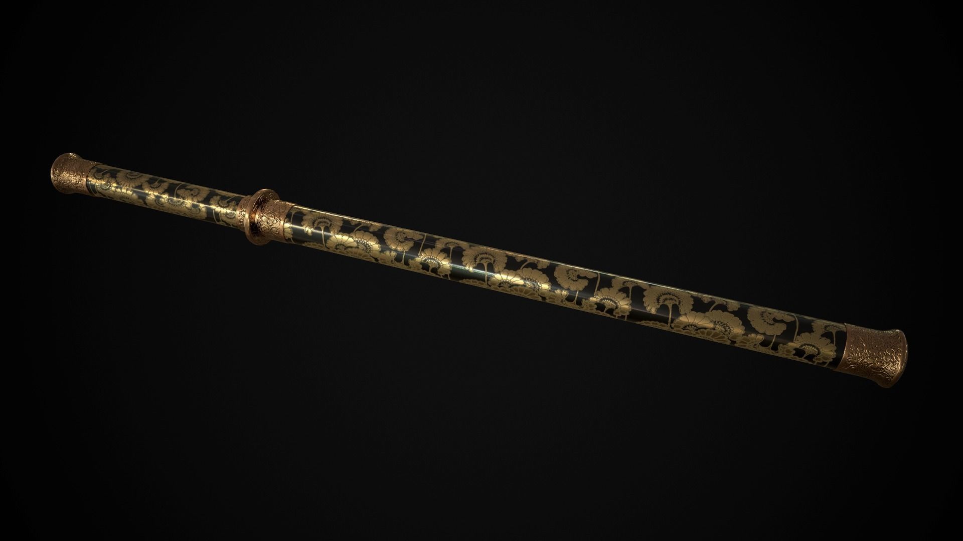 Wakizashi Cane Low-poly 3D model_1