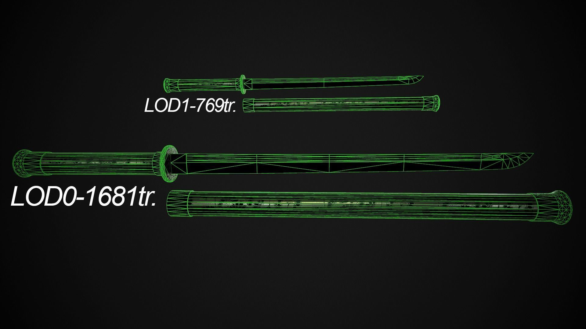 Wakizashi Cane Low-poly 3D model_5