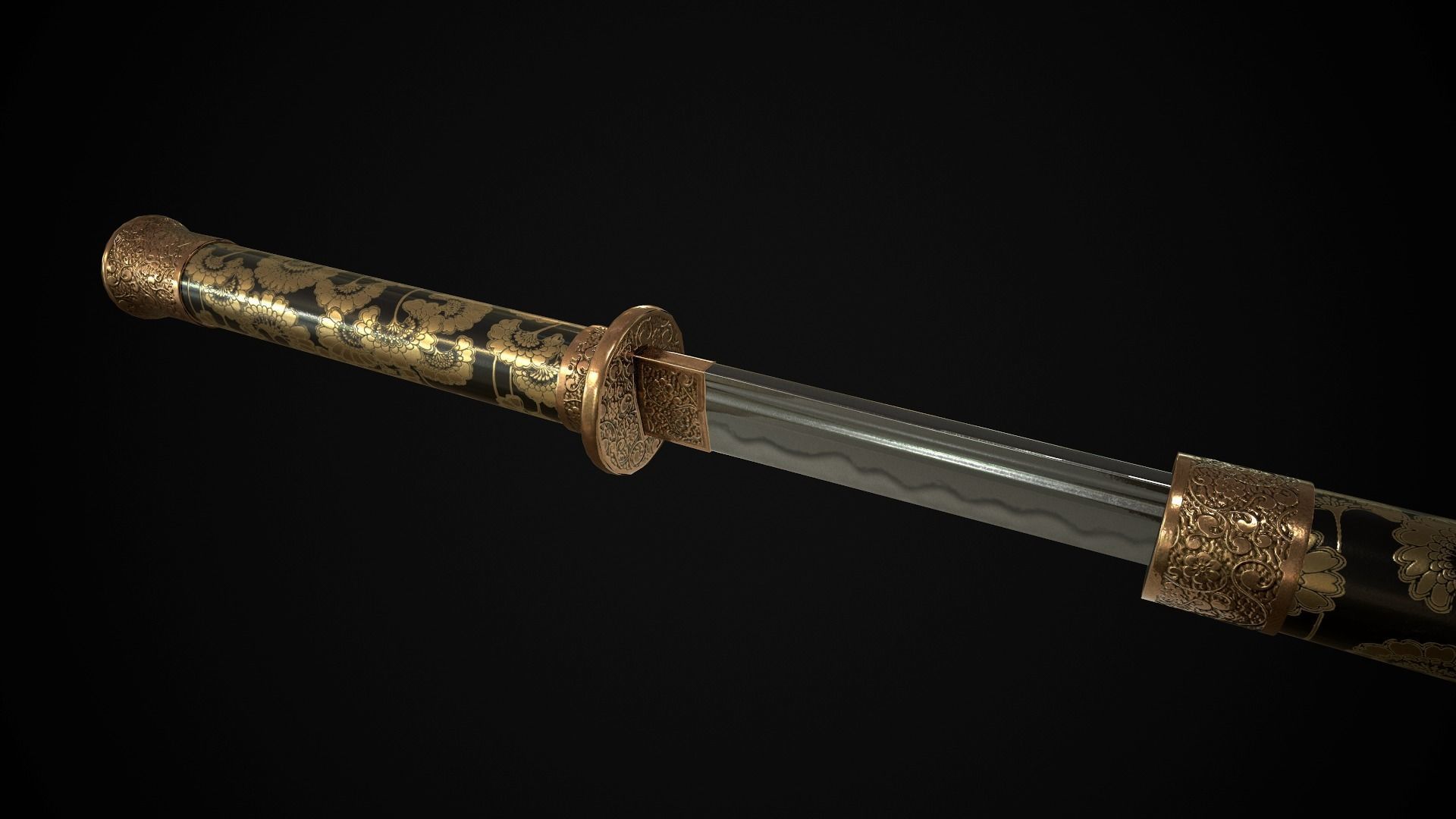 Wakizashi Cane Low-poly 3D model_3