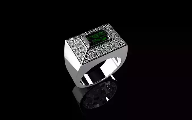 Emerald Stone Mens Silver Ring