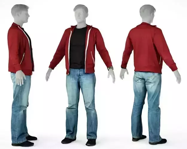 Male Casual Outfit 26 Pull Pants Footwear Low-poly 3D model