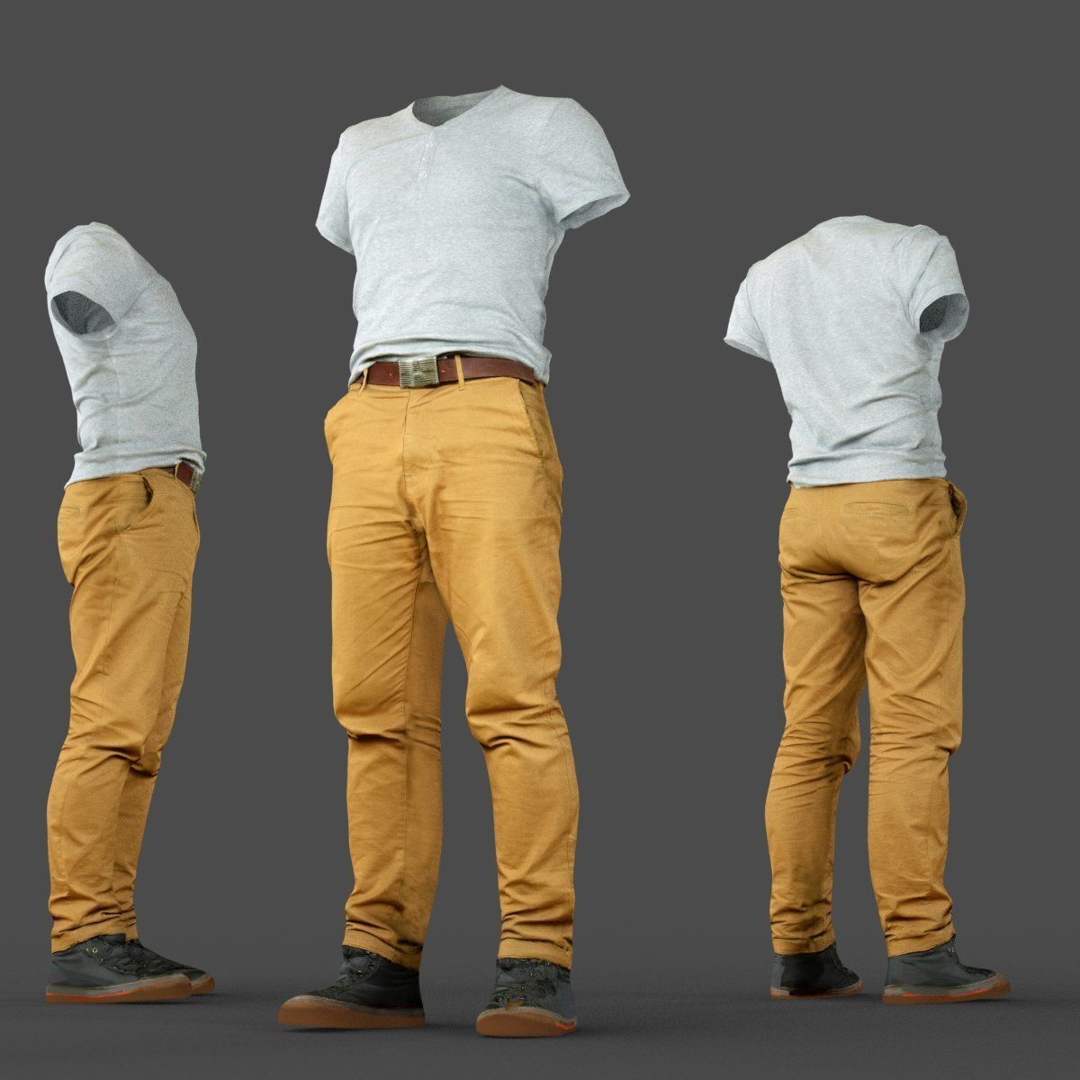 Male Casual Outfit 27 Tshirt Pants Shoes Low-poly 3D model_8