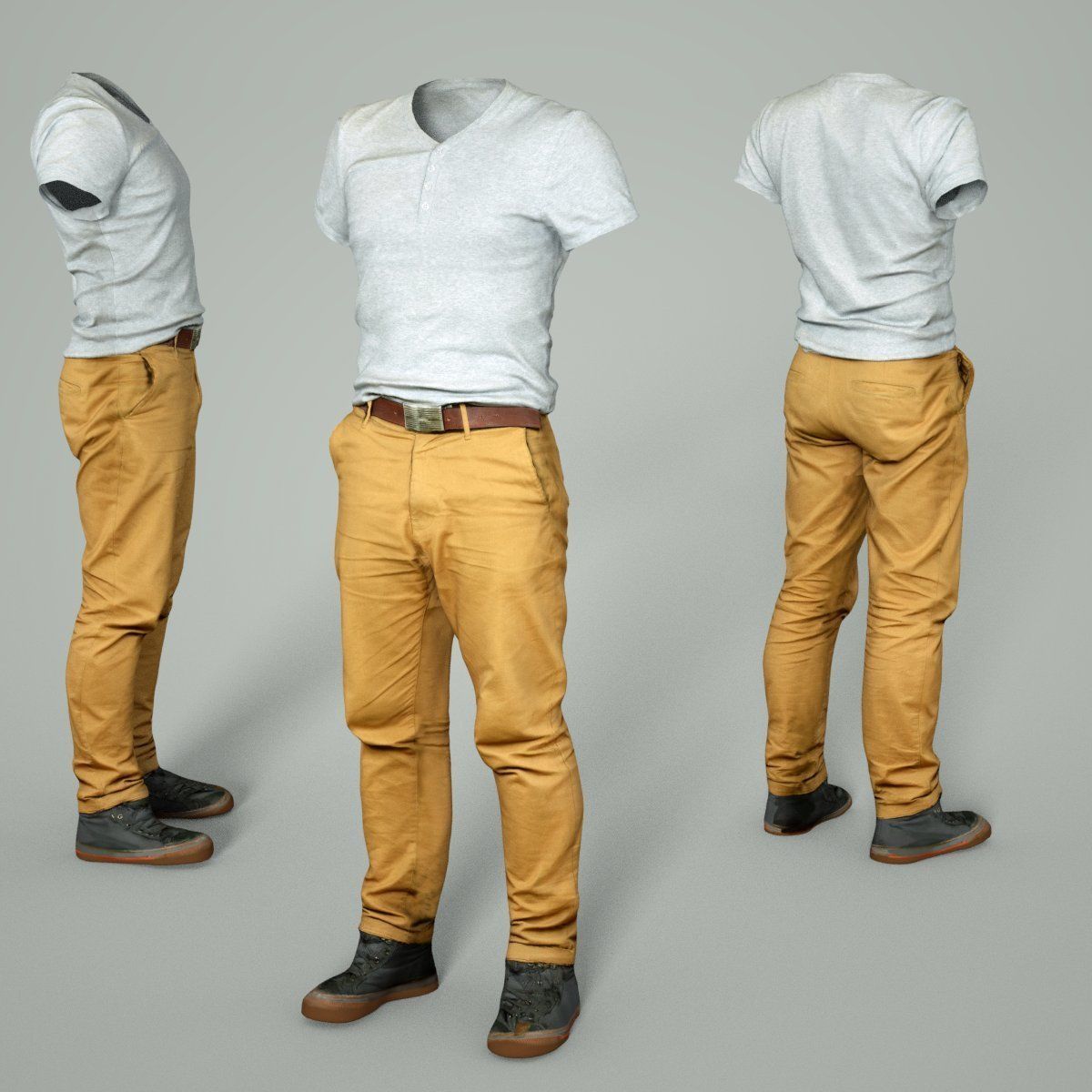 Male Casual Outfit 27 Tshirt Pants Shoes Low-poly 3D model_3