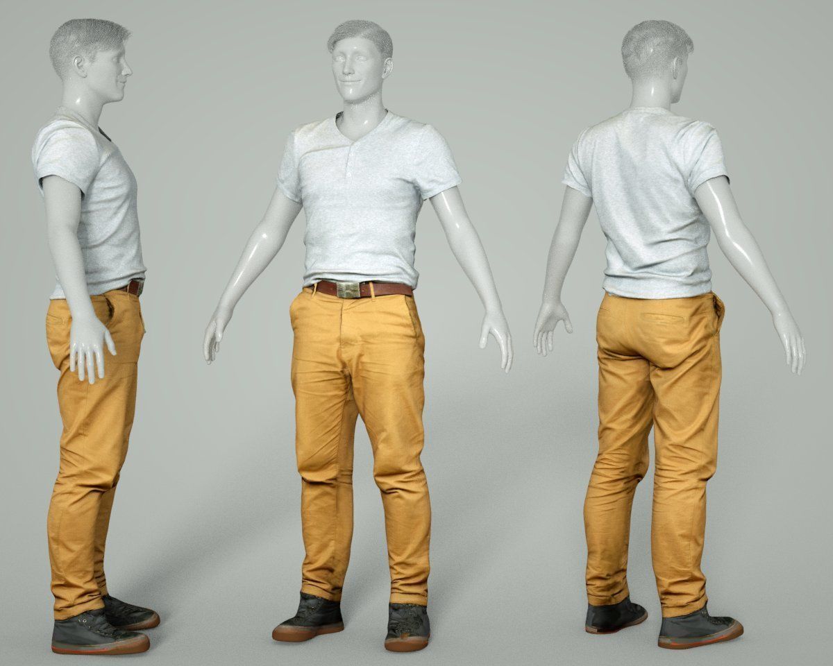 Male Casual Outfit 27 Tshirt Pants Shoes Low-poly 3D model_4