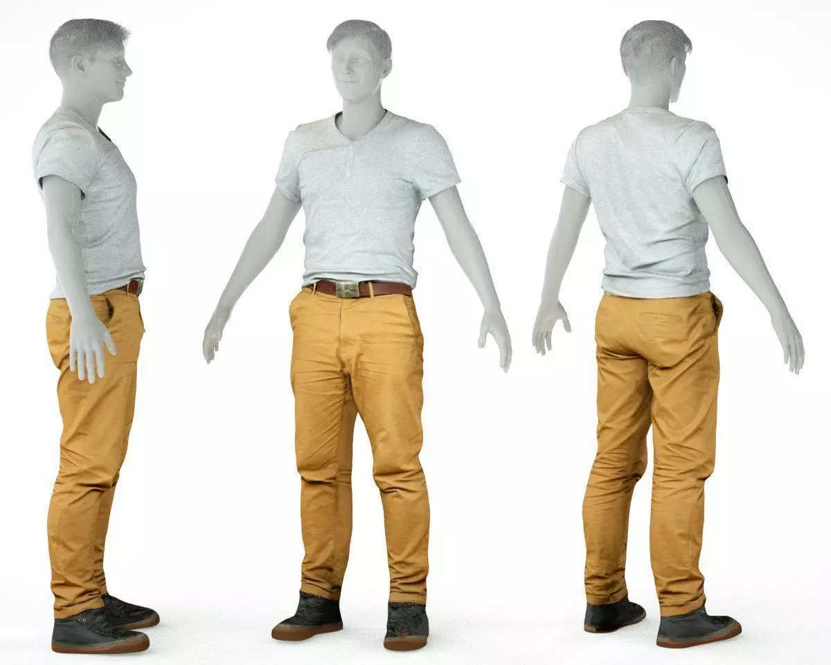 Male Casual Outfit 27 Tshirt Pants Shoes Low-poly 3D model_0