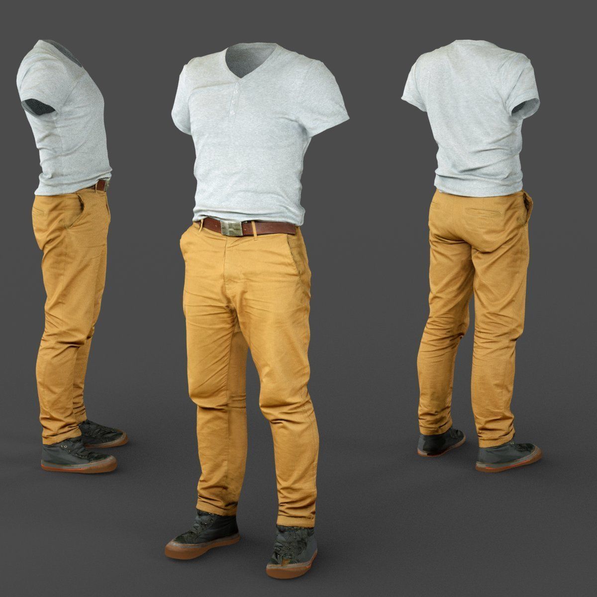 Male Casual Outfit 27 Tshirt Pants Shoes Low-poly 3D model_2