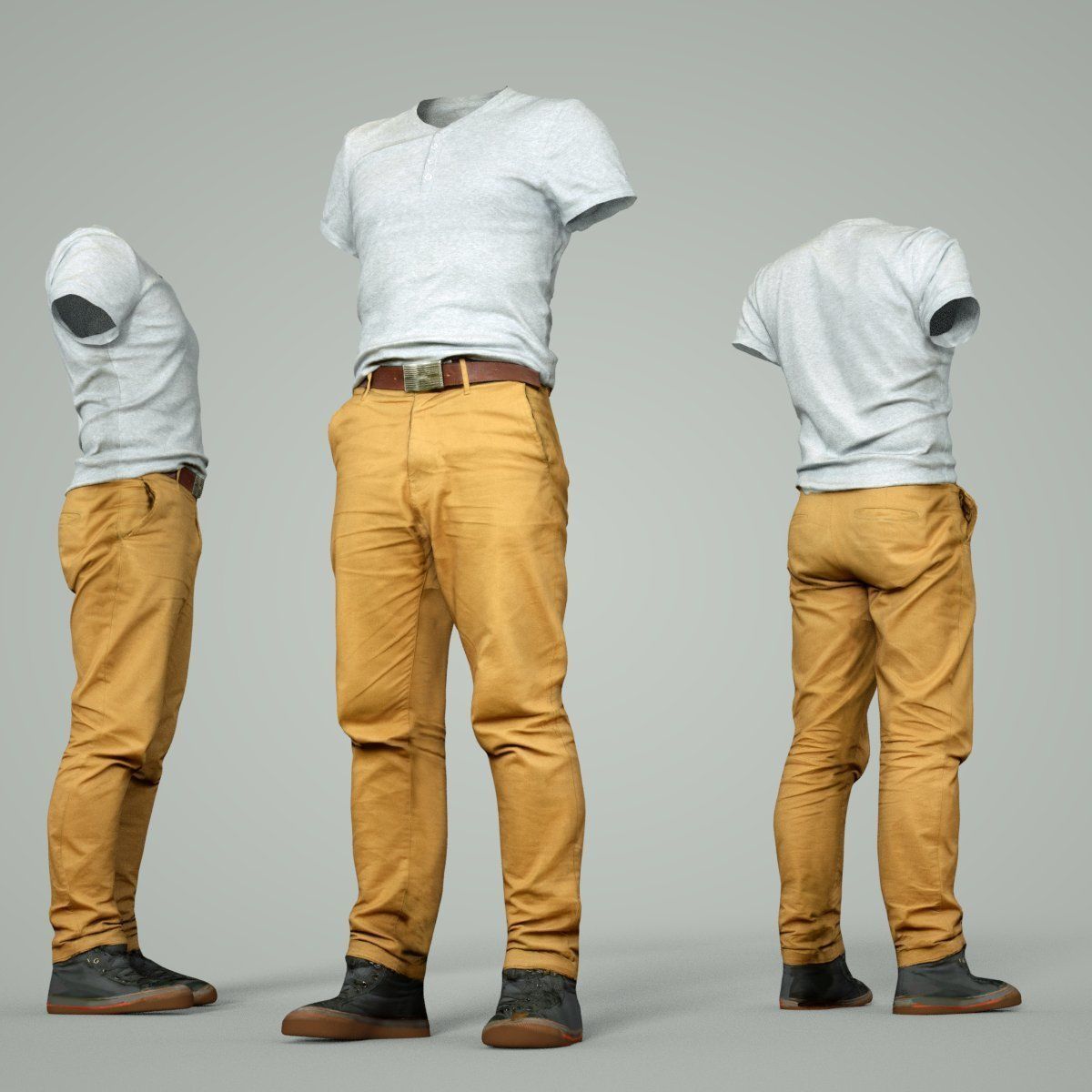 Male Casual Outfit 27 Tshirt Pants Shoes Low-poly 3D model_5