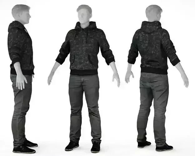 Male Casual Outfit 28 Hoodie Pants Shoes Low-poly 3D model