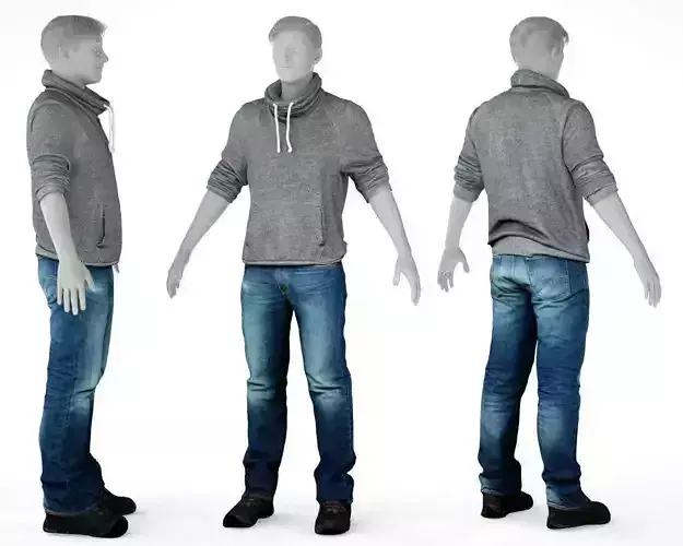 Male Casual Outfit 29 Pull Jeans Footwear Low-poly 3D model