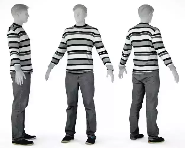 Male Casual Outfit 30 Pull Pants Footwear Low-poly 3D model