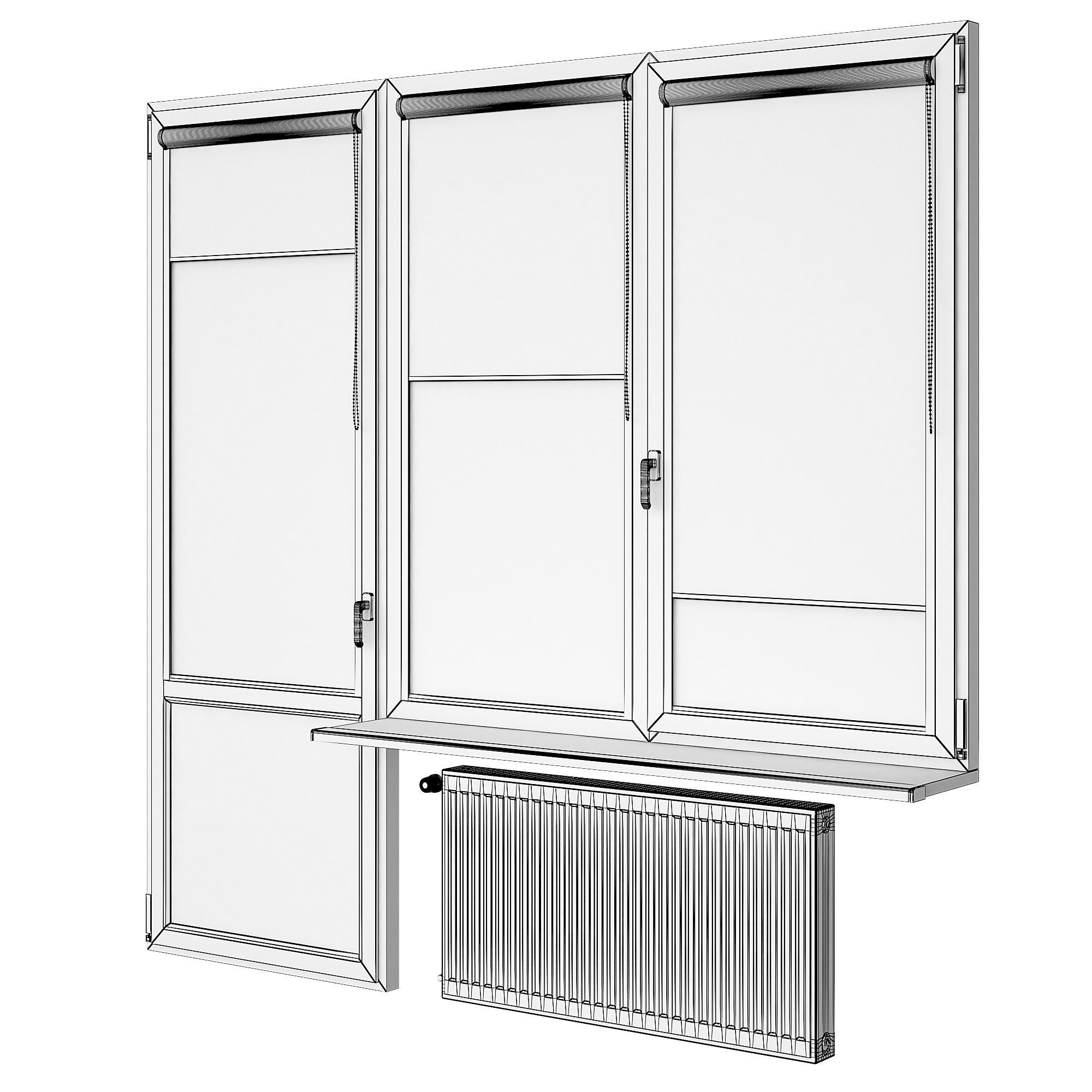 Windows window with two and radiator 3D model_5