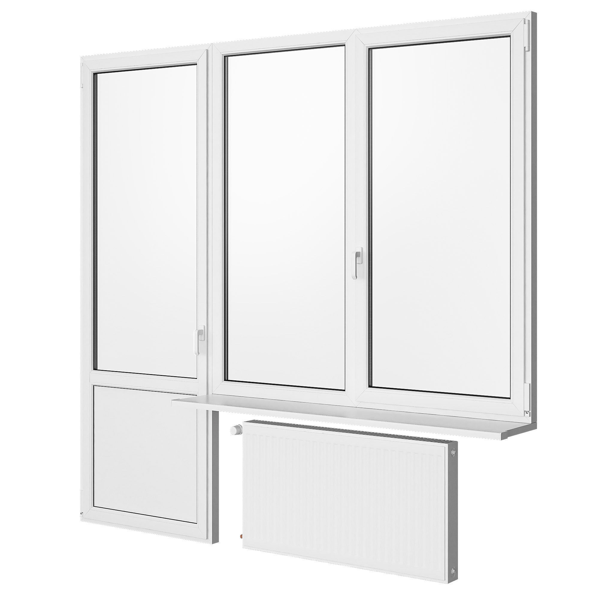 Windows window with two and radiator 3D model_1