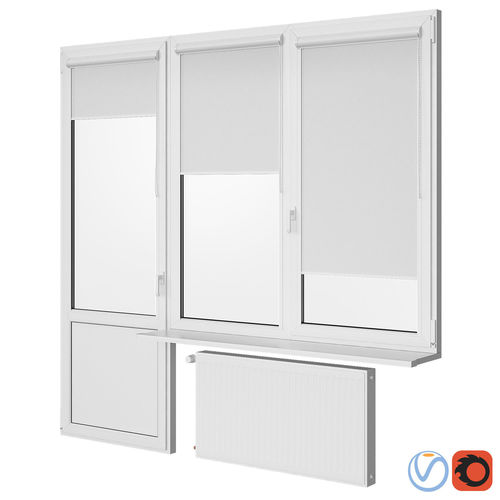 Windows window with two and radiator 3D model