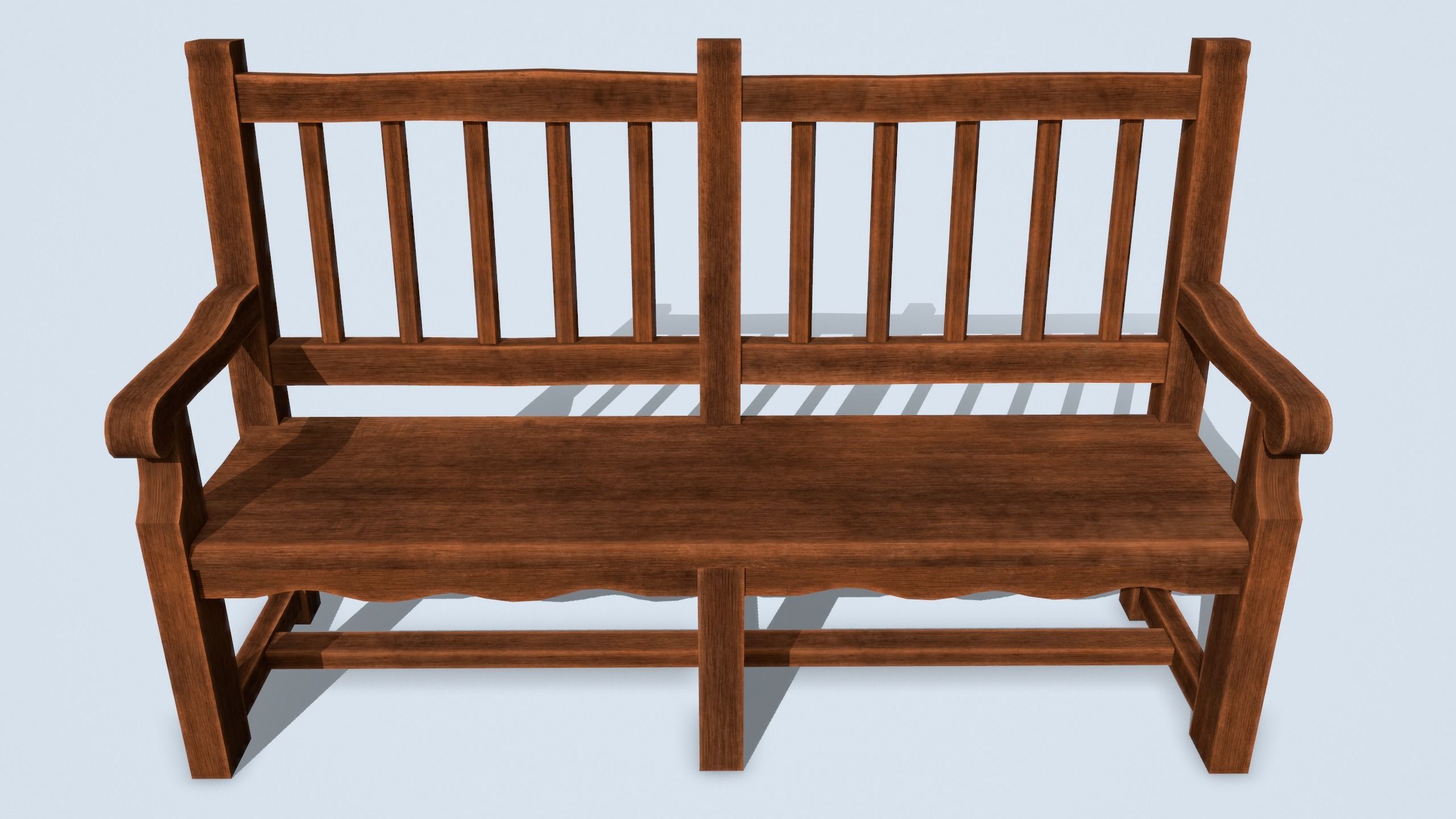 Antique Wooden Benches Low-poly 3D model_10