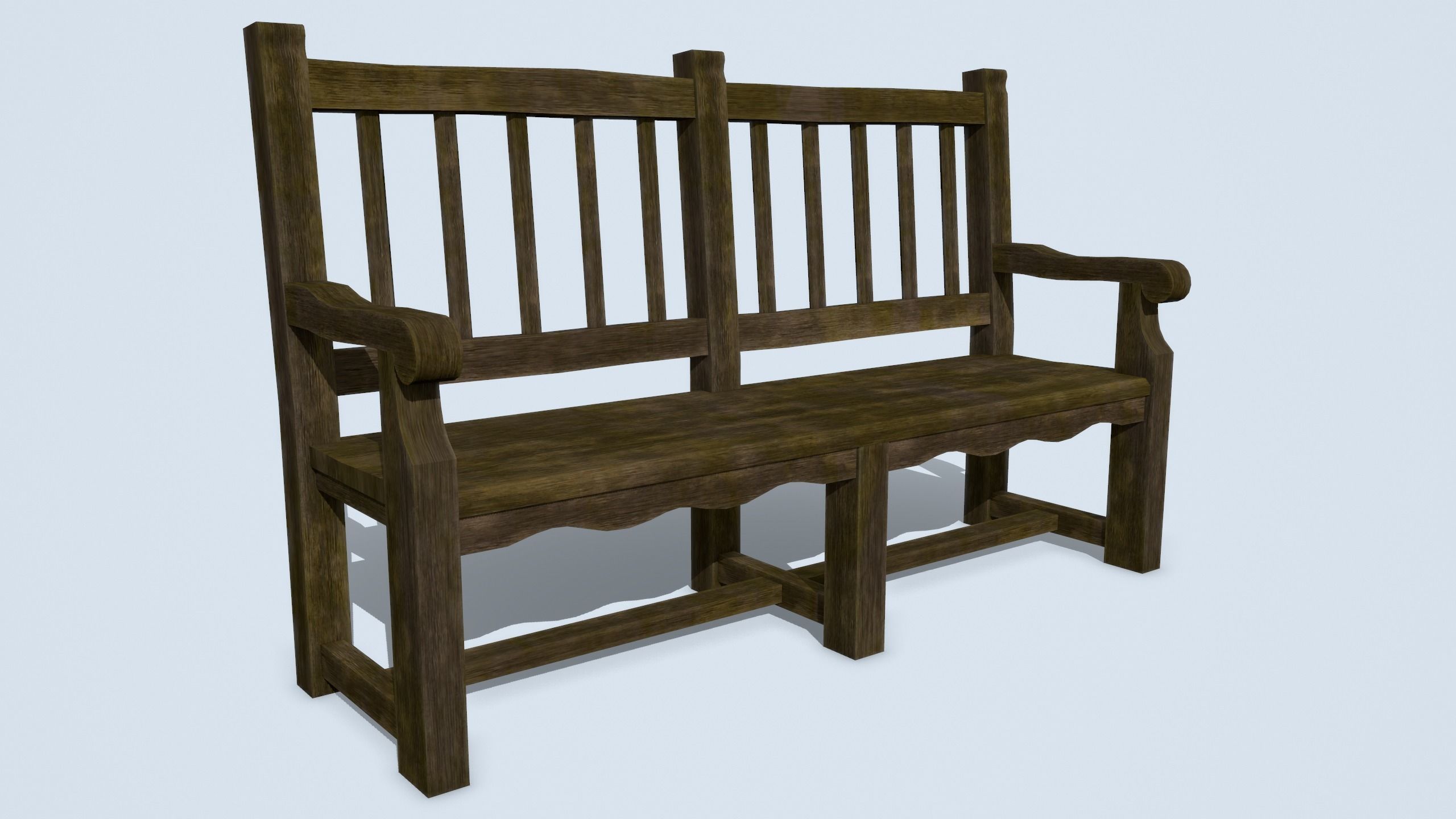 Antique Wooden Benches Low-poly 3D model_11