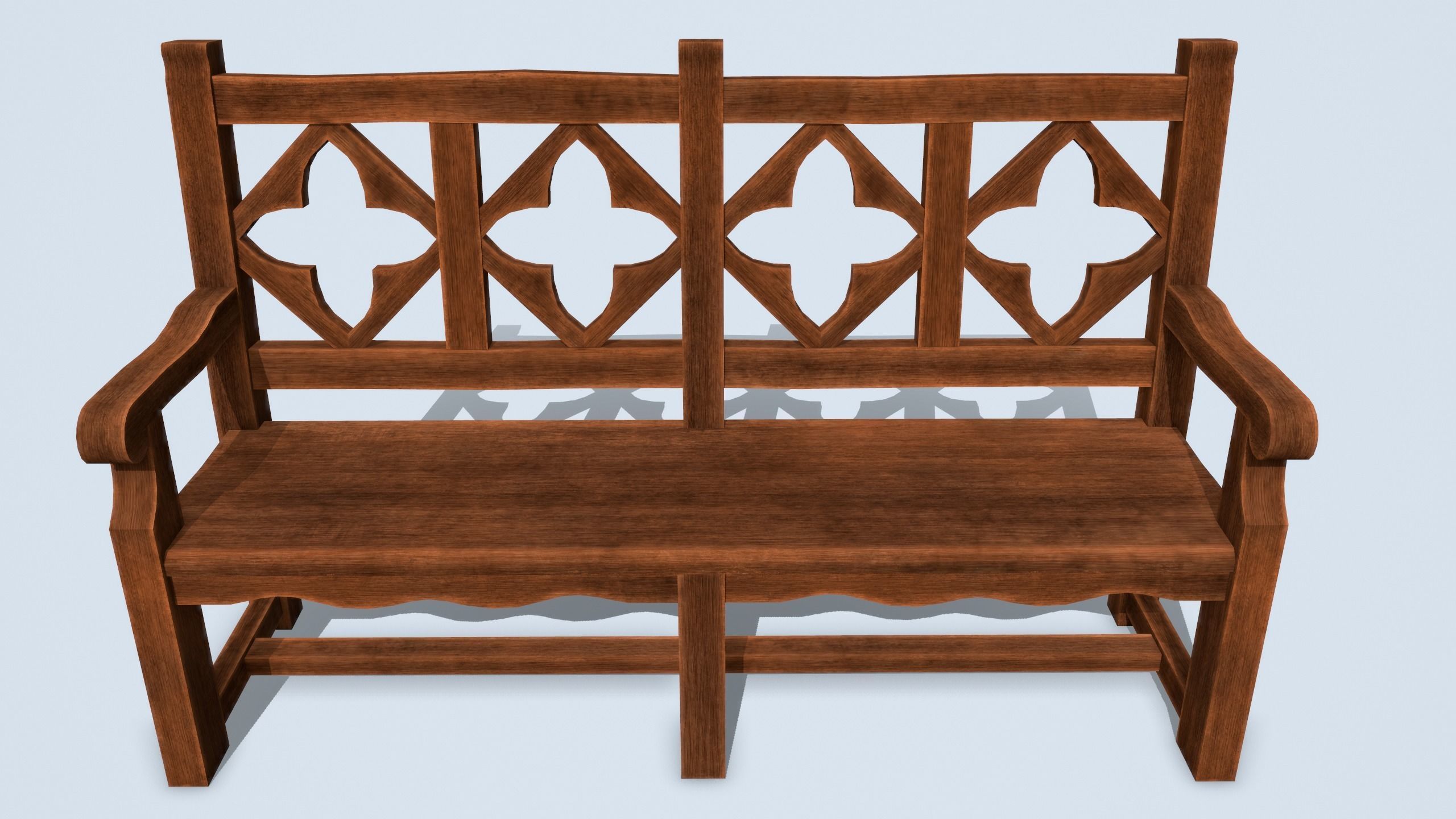 Antique Wooden Benches Low-poly 3D model_4