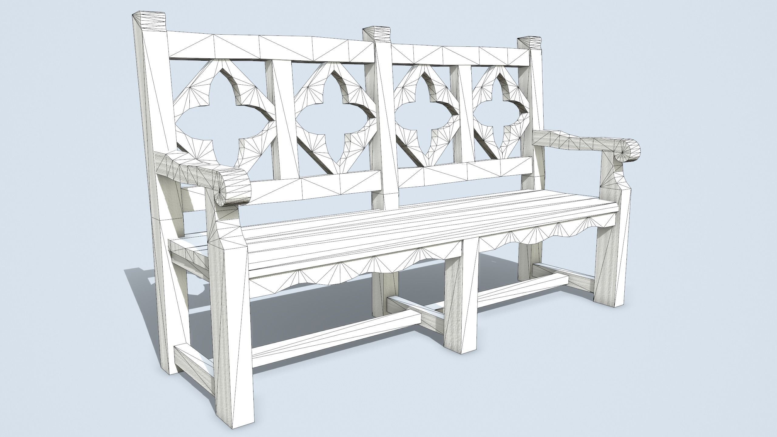 Antique Wooden Benches Low-poly 3D model_18