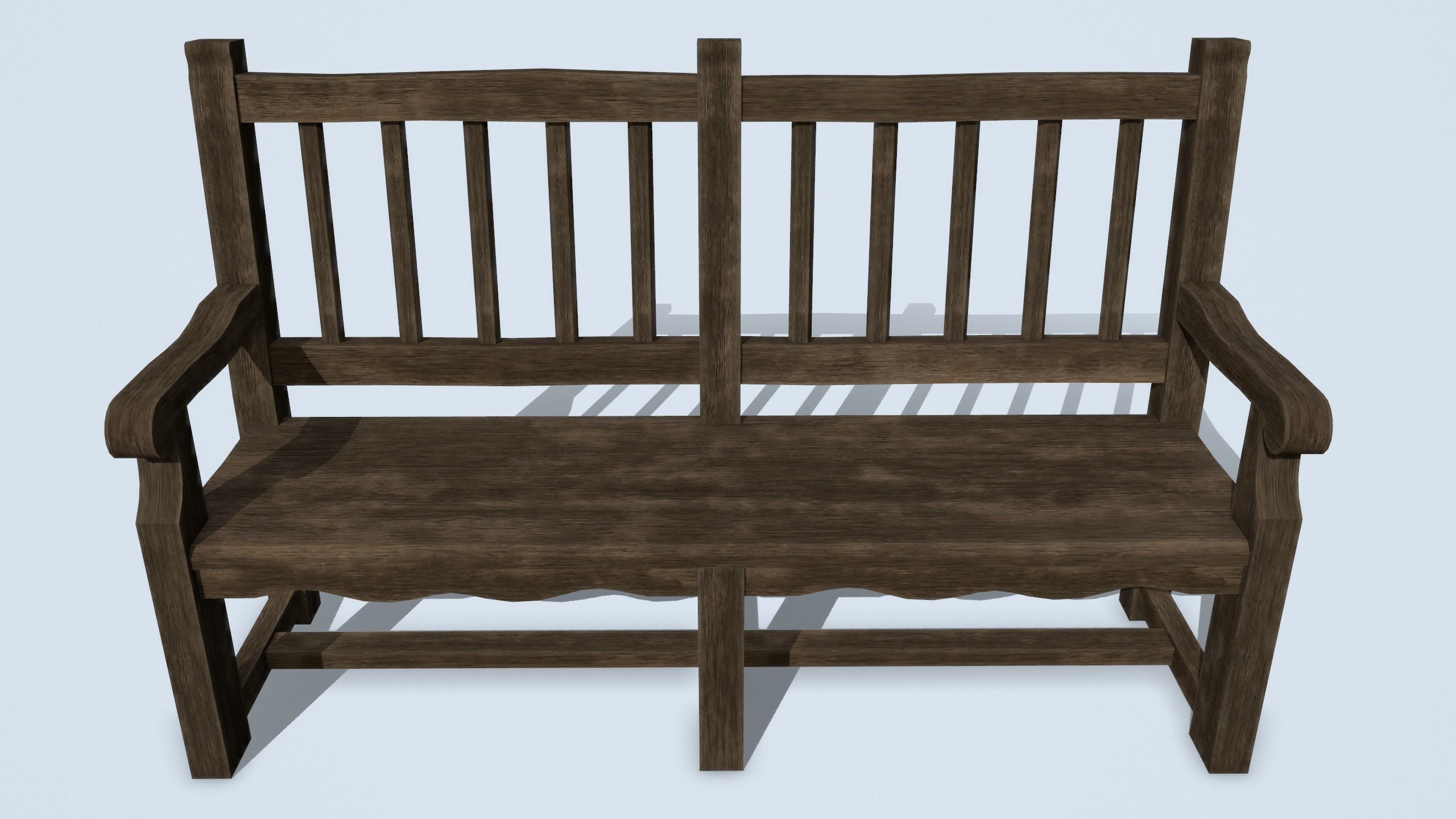 Antique Wooden Benches Low-poly 3D model_14